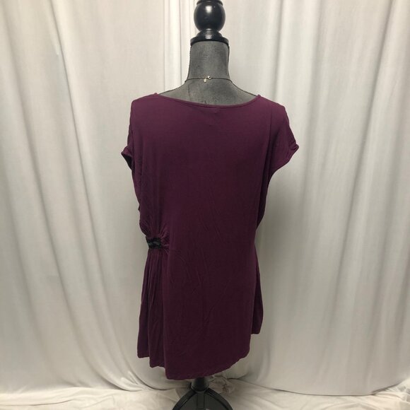 Daisy Fuentes Tunic Womens Size XL Purple Gathered Side Cap Sleeves Top - Picture 4 of 9